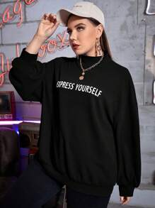 Mulvari 大碼字母圖案小高領落肩袖運動衫 - 黑色 - 查看 4