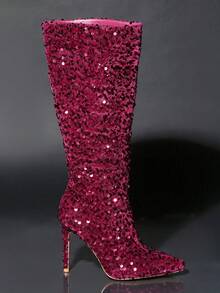 亮片裝飾細跟靴子 - 中紫紅色 - 查看 3