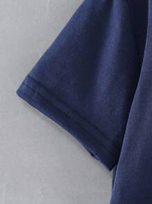 SHEIN 男小童標語圖案T恤 - 藏蓝色 - 查看 3