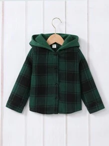 SHEIN 女小童格紋印花字母圖案連帽襯衫適用於聖誕 - 綠色 - 查看 2