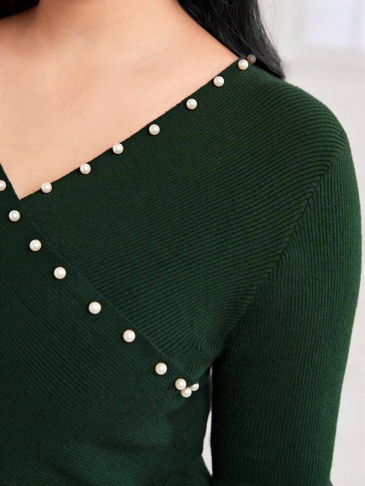 Plus Pearls Beaded Crossover Sweater