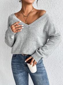 SHEIN Frenchy 素色插肩袖V領套頭毛衣