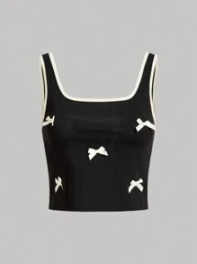 SHEIN MOD Bow Front Contrast Binding Tank Top - Black - View 1
