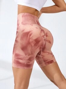 Yoga Trendy 紮染寬腰帶運動短褲 - 棕色 - 查看 4