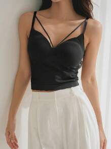 DAZY Solid Cami Basic Top - Black - View 4