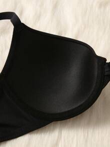 女士简约纯色无钢圈文胸 - 黑色 - 查看 7