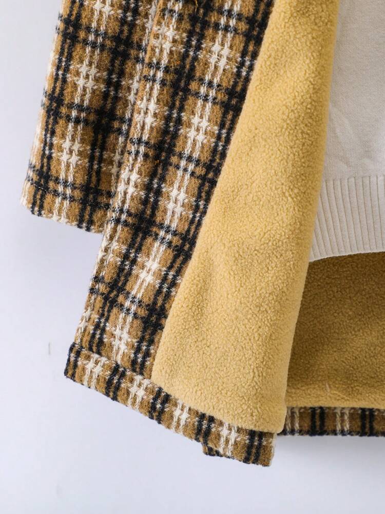 Young Boy Plaid Print Thermal Lined Overcoat Without Sweater