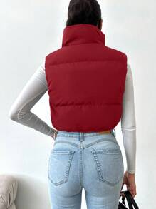 RueChic Bainha Com Cordão Zíper Colete Baiacu - Vermelho - Ver 2