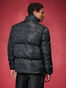 Manfinity VCAY Loose Men Letter Graphic Zip Up Puffer Winter Coat