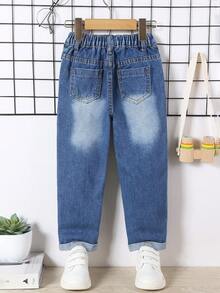 Cô Gái Trẻ Rửa thuốc tẩy Rách Frayed Quần legging thẳng - Rửa tối - Xem 2