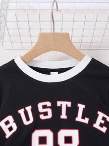 Teen Girl Letter Graphic Drawstring Side Ruched Dress - Black - View 3