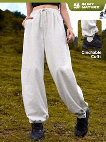 In My Nature Solid Slant Pocket Drawstring Waist Outdoor Sweatpants - Grey - View 1