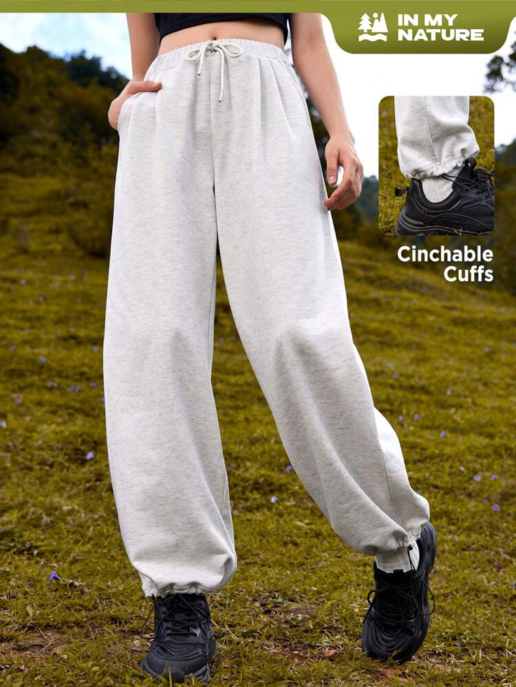 Solid Slant Pocket Drawstring Waist Outdoor Sweatpants