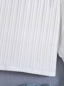 SHEIN Cô Gái Trẻ Lá sen tỉa Cổ giả Áo thun - trắng - Xem 3