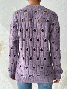 RueChic 鏤空落肩袖套頭毛衣