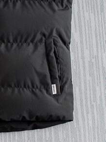 男士字母拼接拉链背心夹棉外套 - 黑色 - 查看 3