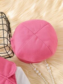 SHEIN 女大童素色T恤&前紐扣腰帶外套馬甲&帽 - 玫紅色 - 查看 6