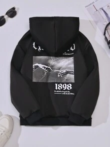 SHEIN 青少年男孩哥特字母和背面印花卫衣 - 黑色 - 查看 2