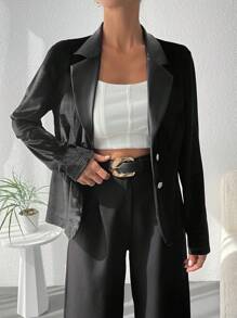 RueChic Lapel Neck Single Breasted Blazer - Black - View 2