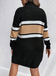 SHEIN LUNE 大碼撞色1/4拉鍊落肩袖毛衣洋裝 - 彩色 - 查看 2