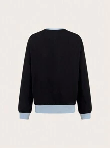 SHEIN Unity 字母图案撞色滚边套头卫衣 秋季卫衣 - 黑色 - 查看 2