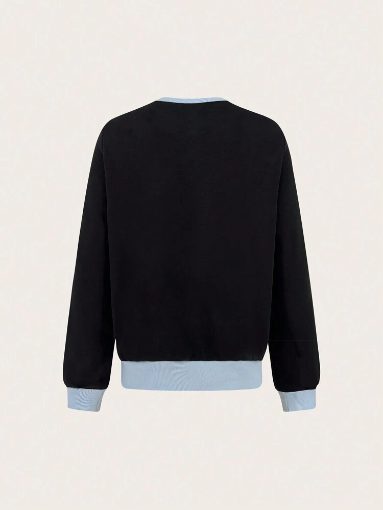 Letter Graphic Contrast Piping Sweatshirt Pullover Fall Sweatshirt