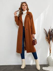 EURMUSE Women's Casual Solid Color Turndown Collar Wool Blend Coat, Autumn/Winter - Camel - View 4