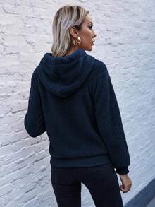 EMERY ROSE 落肩袖抽繩毛絨帽衫 - 藏蓝色 - 查看 2