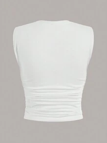 SHEIN EZwear Summer 2pcs Solid Ruched Slim Fit Tank Top