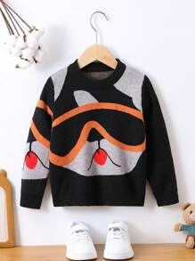 Young Boy Figure Pattern Sweater - Black - View 1