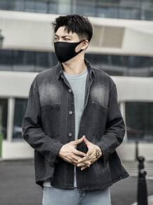 Manfinity Roghcode Men's Oversized Denim Shirt With Dual Pockets And Button Front - Black - View 7