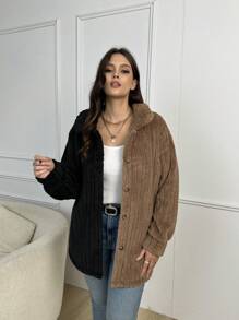 SHEIN LUNE Plus Two Tone Drop Shoulder Teddy Coat