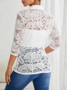 SHEIN Clasi Contrast Lace Flap Detail Single Button Blazer In Fall/Winter - White - View 2