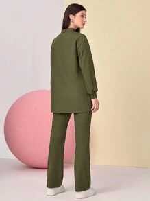 Mulvari 小高領落肩T恤和褲子 - 軍綠色 - 查看 2