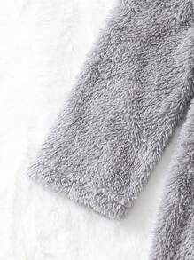 Tween Girl Panda Embroidery 3D Ear Design Hooded Belted Flannel Robe - Grey - View 6