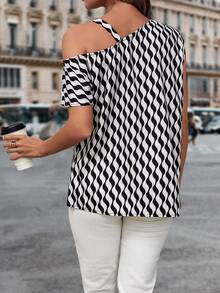 Chiquease 滿版印花不對稱領鏈條細節不對稱領襯衫 - 黑色 - 查看 2