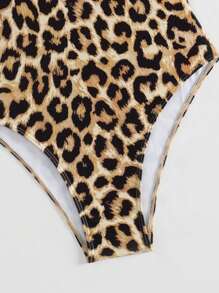 Leopard Print Back Cross One-piece Swimsuit, Random Print - Multicolor - View 4