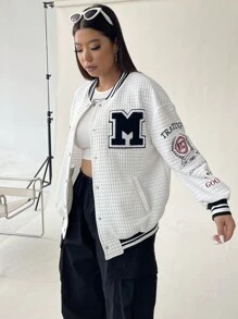 Flirla 休閒字母 條紋大碼夾克 - 白色 - 查看 4