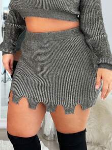 SHEIN SXY 大碼不對稱下擺針織短裙 - 深灰色 - 查看 6