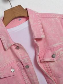 Manfinity Hypemode Men 1pc Flap Pocket Denim Jacket - Pink - View 6