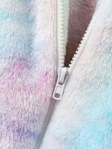SHEIN Young Girl Tie Dye Zip Up Hooded Teddy Jacket Without Tee - Multicolor - View 6