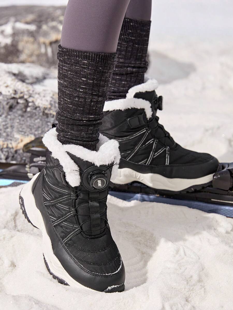 Fashionable Color-block Boys' Snow Boots With Comfortable Flat Sole, Warm Plush Lining And Rotating Buckle - Black - View 1