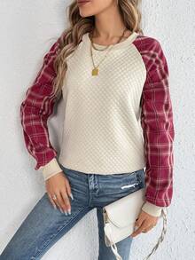 SHEIN Tall Sudadera de cuadros en contraste de manga raglán - Multicolor - Ver 5