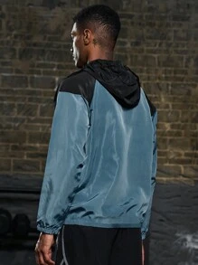 Gym Rark Men Letter Graphic Colorblock Zip Up Hooded Sports Jacket Workout Tops Sports Jacket - Dark Grey - View 2