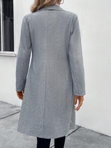 SHEIN LUNE Cổ áo thác nước Mở Mặt trước Áo khoác - Xám - Xem 2