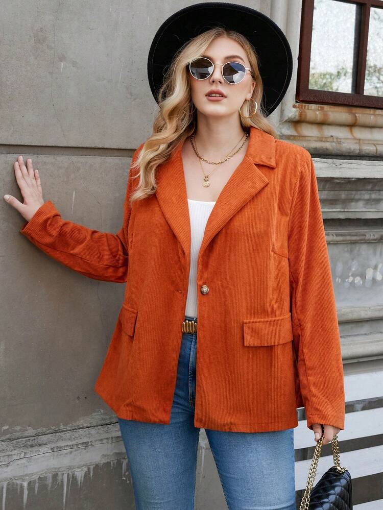 Plus Lapel Neck Corduroy Blazer