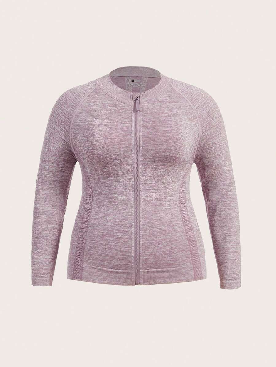 Gameset SHEIN Sport 大碼雜色針織插肩袖前拉鍊運動夾克 - 淡紫色 - 查看 1