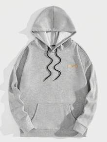 Manfinity RebelGame Loose Fit Men's Car & Letter Printed Drawstring Hooded Sweatshirt With Thermal Lining - Grey - View 2