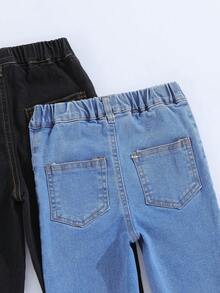 SHEIN Explorewe Young Girl 2pcs Solid Slant Pocket Jeans - Multicolor - View 4