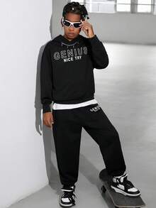 Cậu bé Tween Đồ họa Chữ cái Áo Hoodie & Quần thể thao - màu đen - Xem 6